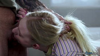 Preview 3 of French Reality Tv Show Tournike - Sexy horny blonde teen suck dick and swallow it deep down her throat after sucking balls - Kallie taylor,  Nade Nasty