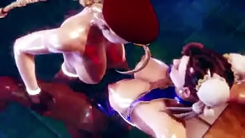 Preview 1 of Teen Photo Sex - Street Fighter Cammy FUCKS Chun Li with a Huge Futa Cock in her Ass and Pussy.