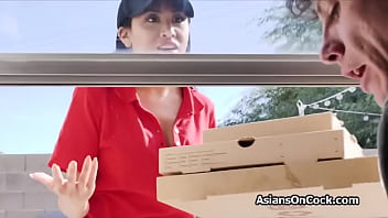 Preview 2 of Yas Am Fok - Two hard cocks for Asian delivery babe