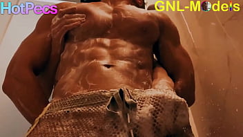 Preview 3 of Mom Daughter Blackmail Son - Hot Muscle man in the shower gets nipple played!
