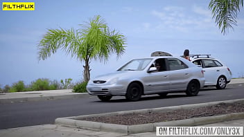 Preview 1 of Four Giys - Outdoor Fucking For Stranded Beauty