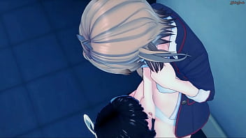 Preview 1 of Amii Jee - Futa Miku fucks Hibiki on a table,  cums in her pussy. Futa Hentai.