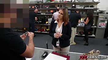 Preview 2 of Filthy Talking British Sluts - XXX PAWN - Foxy Business Lady Gets Fucked In Shop Backroom