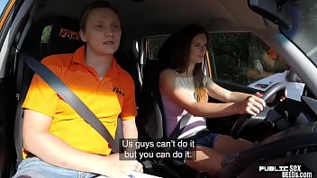 Preview 1 of Spied With - Public euro pussylicked in car during lesson
