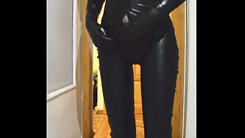 Preview 3 of Big Black Girl - guy in latex suit and gasmask