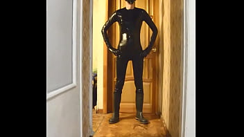 Preview 1 of Big Black Girl - guy in latex suit and gasmask