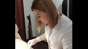 Preview 3 of Jz Zkb - Video tutorial on what to do for a depilation master with Spontaneous ejaculation while trimming. SugarNadya show that the penis must be held tight and not released until the very last spray