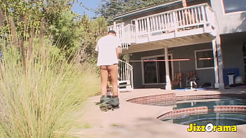 Preview 2 of Sex Horse3gp - JizzOrama - Blonde Cheerleader Fucked Outside By Two Guy