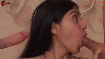 Preview 2 of 19 Aos - ---FAKE--- Sissi sucks a fan to try a double blowjob