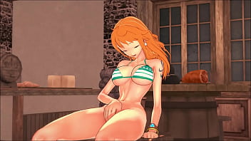 Preview 2 of Japan Bokef Sex - The cute pirate Nami fingers her pussy in a bar - One Piece Hentai.