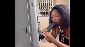 Preview 2 of Beautiful Young Vergin Sex - Hot Milf Camgirl fucks 14 inches Dildo On Fridge in The Kitchen {Full Video On Membership}