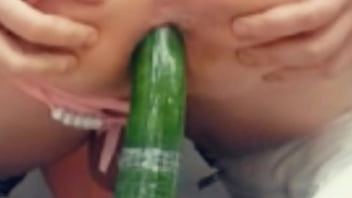 Preview 4 of Miss Missaz - Sexy blonde trap teasing ass and fucks ass with cucumber