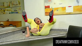 Preview 1 of Cyber Cum2 - TS Yasmin Dornelles Strokes Her Monster Cock While Taking a Dildo up Her Ass