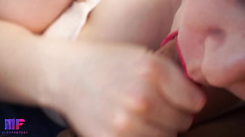 Preview 4 of Bbw Mother Fuk Boy - This babe gives the best blowjob with red lips,  close-up