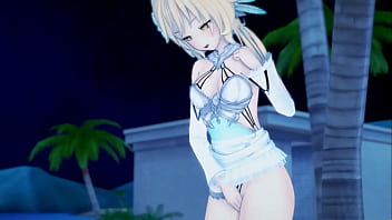 Preview 1 of Sex Slpping Mom - Lumine fingers her pussy on the beach - Genshin Impact Hentai.
