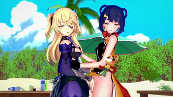 Preview 1 of Zeod 68 - Genshin Impact - Xiangling and Fischl Lesbian Sex [3D Hentai,  4K,  60FPS,  Uncensored]