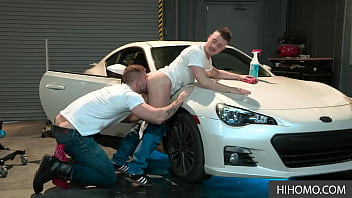 Preview 1 of Mom Bbc Xxx - Polishing a car is boring,  polish my dick! - Austin Wolf, Rex Cameron