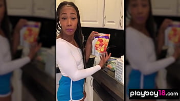 Preview 1 of Video Xxx Rumah Mama - Skinny ebony babe Misty Stone feeding her hungry black pussy