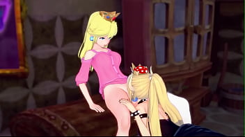 Preview 1 of Hindu Xnvnx - Bowsette eating Peach&#039_s pussy before they trib. Mario Hentai.