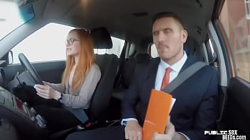 Preview 1 of Airplen Faki - Public ginger babe doggystyled in car exam