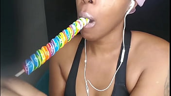 Preview 2 of Six Moivexxx - Cute ebony chick sucking Lollipop