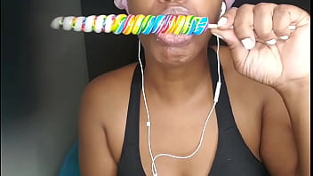 Preview 4 of Six Moivexxx - Cute ebony chick sucking Lollipop