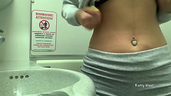 Preview 1 of Littl Teen Vergin Sex - She can&#039_t wait anymore ! Risky masturbation in an airplane toilet and public pissing