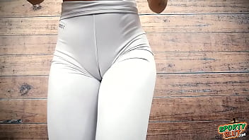 Preview 2 of Big Black Dick Love Granny - Amazing Big HARD Round Ass Fit Babe has Huge Cameltoe in White Leggings