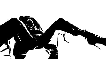 Preview 4 of Private Com School - Latex Catsuit,  Rubber Gimp,  Leather Sex - Medical Chair.Black and White.11DeadFace