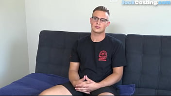 Preview 2 of Francoise Boufhal Tight Ass - Nerdy casting otter masturbates on the couch