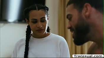 Preview 2 of Big Boobs Mom Sex Video - TS Eva let Daddy enjoys banging her ass