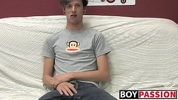 Preview 1 of Sleep Clothing - Adorable gay guy Danny jerks off his dick on couch solo