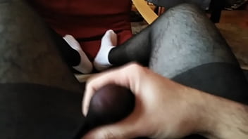 Preview 2 of Amalapalsex In - I jerk in sexy white socks and black stockings! I&#039_ll ruin my stockings,  I&#039_ll cum in it!