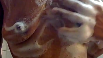 Preview 4 of Lesbian Xx Vedeos - Ginger MoistHer Soapy Wet Nipples Tits closeup belly