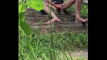 Preview 2 of Boys Hands - Dared to get naked and piss in a public park. Nearly got caught _-)