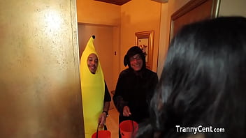 Preview 1 of Tiny Petite Teen Bbc Dp - Tranny treated guys for halloween