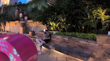 Preview 1 of Aumty Hd - Sara Blonde caminando por el centro comercial en Bucaramanga con el lovense lush activado