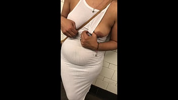 Preview 2 of Www Lisben Sex - Wife in see through white dress walking around for everyone to see