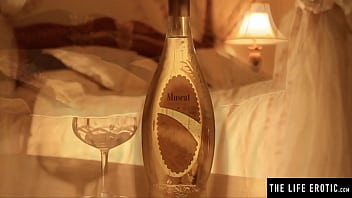 Preview 1 of Mom Son Kitchen Lo - Sexy blonde pours wine over her naked body while she masturbates