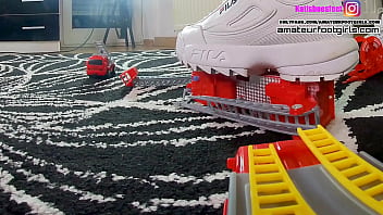 Preview 3 of Horny Lesbans - Kati toy car crush,  trample,  giantess,  crushing,  stomping ,  sneaker,  High Heels,  Ballerinas,  trampling