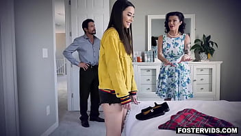 Preview 2 of Rape Jabbar Sisti Sex Vibeo - Joslyn and Tommy need to punish their foster brunette babe Aria Lee for disobeying them