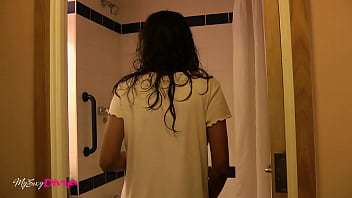 Preview 1 of Angry Fucking Sister - Dark Skin Indian Teen Beauty In Bathroom Taking Shower