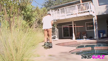 Preview 2 of Step Daughter Gangbang Rape - Inked Gurlz - Blonde Cheerleader Fucked Outside By Two Guy