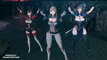 Preview 1 of Rajs Tani - 【MMD Genshin Impact】 Red Flavor - Red Velvet    Amber Lisa Jean  Bikini Ver
