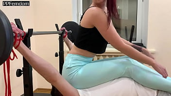 Preview 3 of Vagine Territory - Red Head Mistress Sofi In Blue Leggings Face Sitting and Ass Worship Femdom In GYM (Preview)