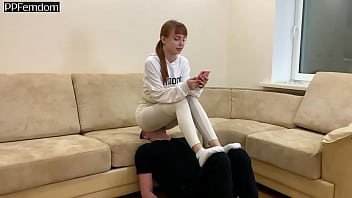 Preview 4 of Xxx Sel Ful Hd Videos - Full Weight Facesitting In Sporty Yoga Pants With Mistress Kira and Chair Slave (Preview)