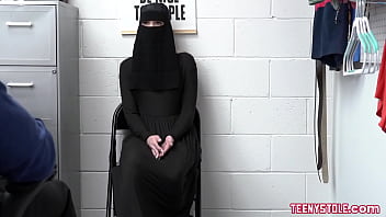 Preview 1 of Busty Lesbian Feet - Security officer Justin Magnum brings Delilah Day to the back to confront her,  when Delilah denies everything,  officer Justin shows her footage of her piling expensive underwear under her hijab.