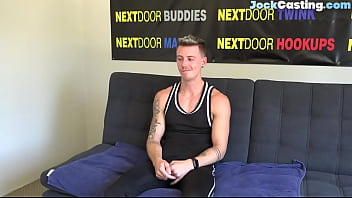 Preview 2 of Odessa Swinger - Tattooed casting jock cums during solo session