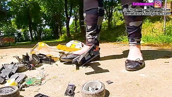 Preview 4 of Busty Teen Sister Forced Fucked - Kati&acute_s DTM racing car Auto crushes Trampling Trample crushing barefoot ballerinas Crush