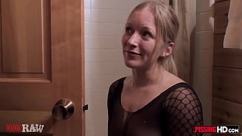 Preview 1 of Amateur Topless Dress In Public - Hot blonde in a gas mask gets peed on